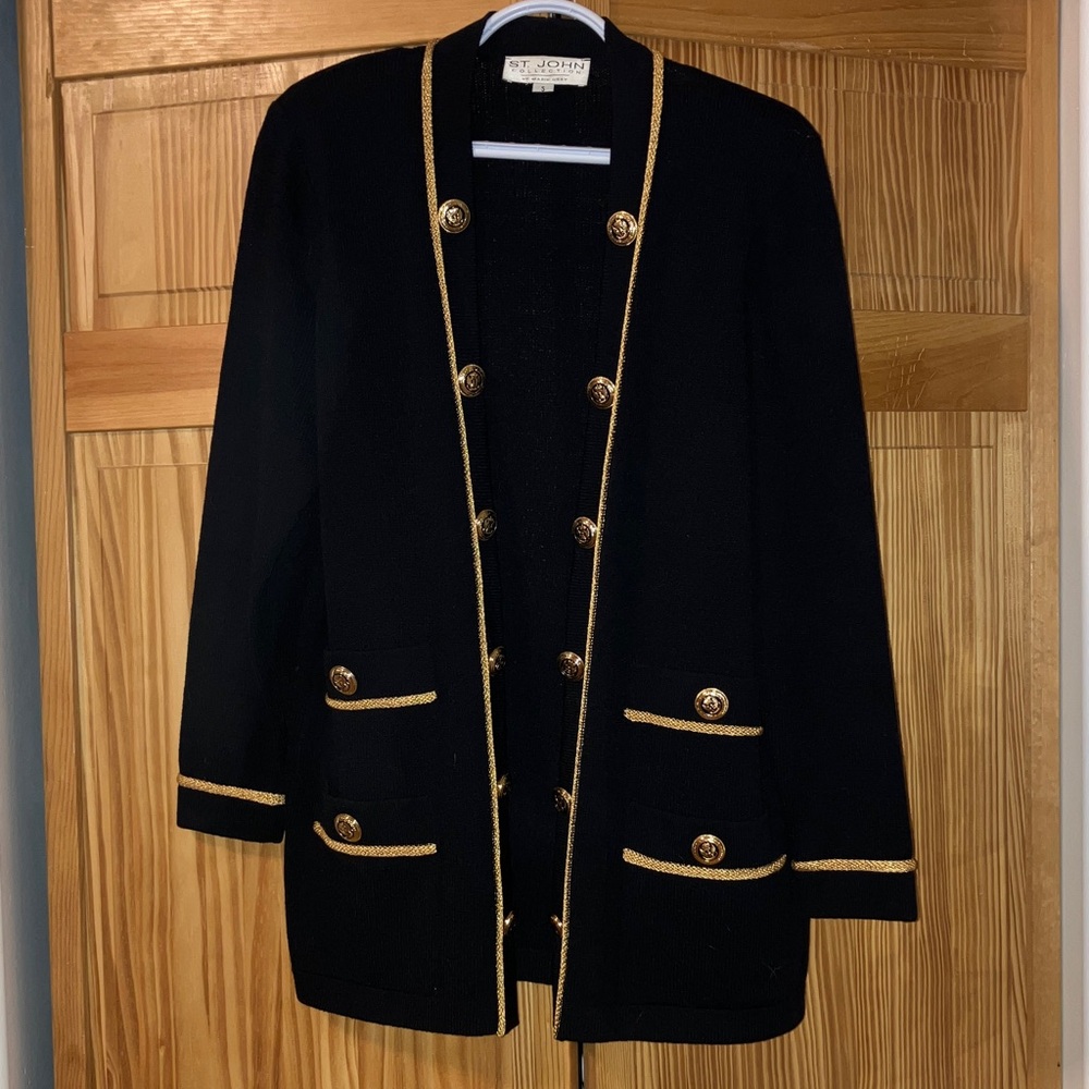 St. John Collection by Marie Gray Black Blazer with Gold Trim Small